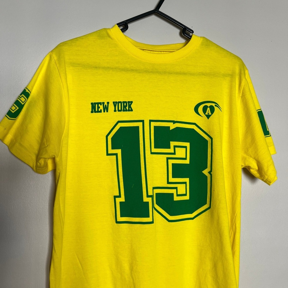 On Fire New York 13 Graphic T-Shirt Yellow Green Cotton Short Sleeve XL Mens - Picture 3 of 8